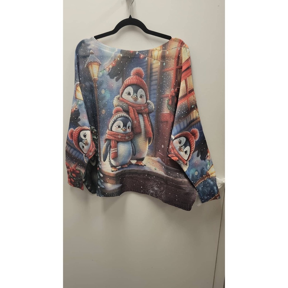 L254 Loowie Penguins Round Neck Knit Printed Sweater One Size